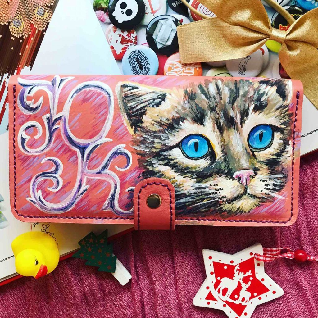 кошелёк из натуральной кожи с росписью